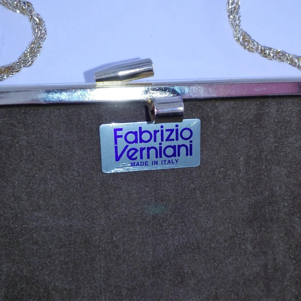 *Fabrizio Verniani gold-tone metal hard case crystal clutch